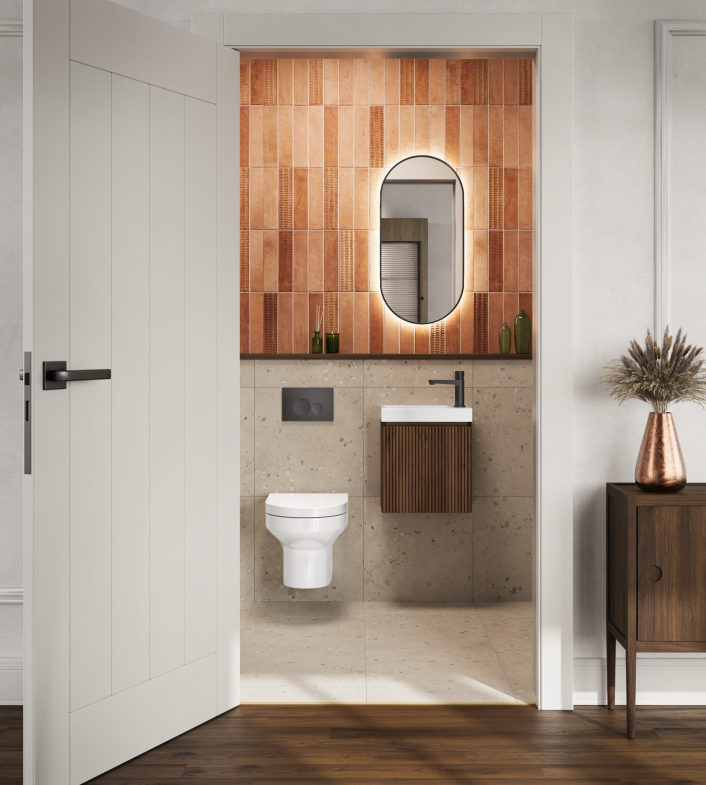Scudo Linea Cloakroom Vanity Unit, Walnut — 394 x 217 x 400mm