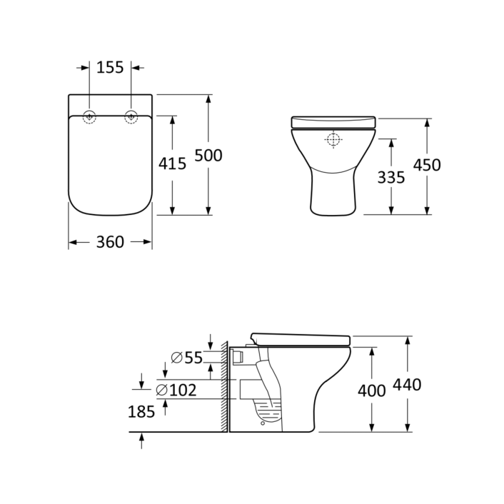 Scudo Porto Rimless Back to Wall WC Pan & Seat