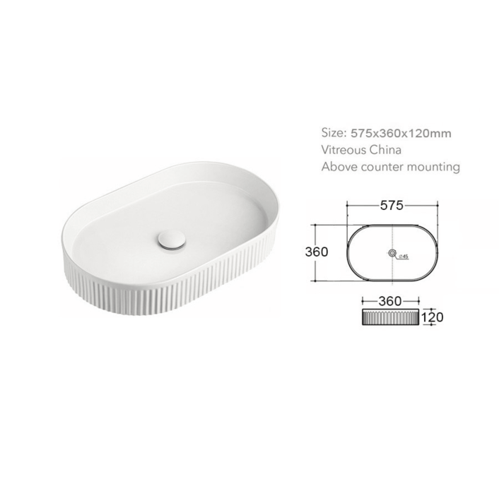 Scudo Aurevia 575x360x116mm Countertop Basin – Gloss White