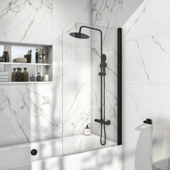 Scudo S6 Radius Edge Bath Screen, 6mm, Black — 1400 x 800mm
