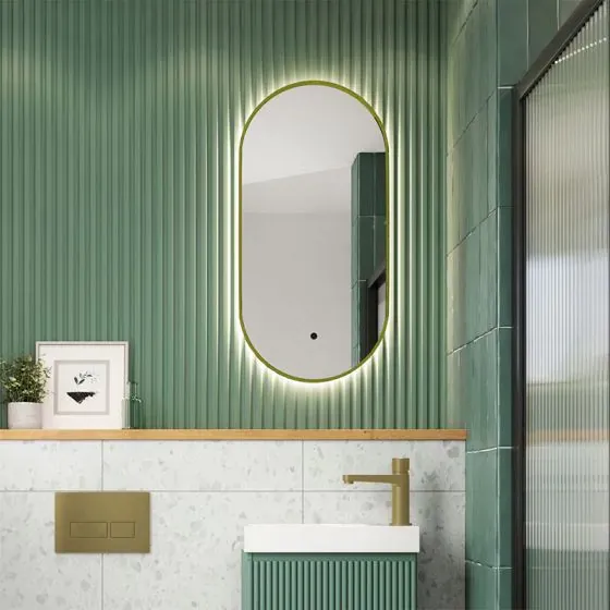 Scudo Aubrey Tablet LED Mirror, 400 x 800mm — Brushed Brass Frame