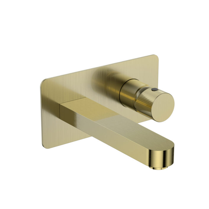 Scudo Koko Wall Mounted Basin Mixer, Brushed Brass