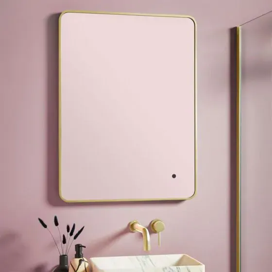 Scudo Soft Square LED Mirror, 500 x 700mm — Brushed Brass Frame