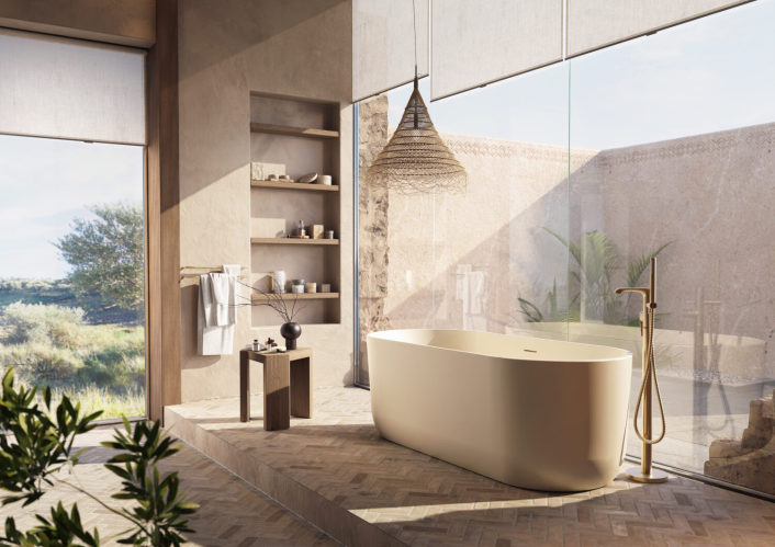 Scudo Eden Oval Bath, Matt Stone — 1700 x 800mm