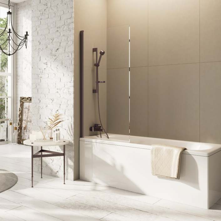 Scudo Thalia Single Panel Bath Screen, 8mm, Black