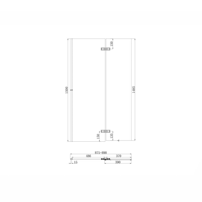 Scudo S6 Square Bath Screen with Fixed Panel, Black — 900mm