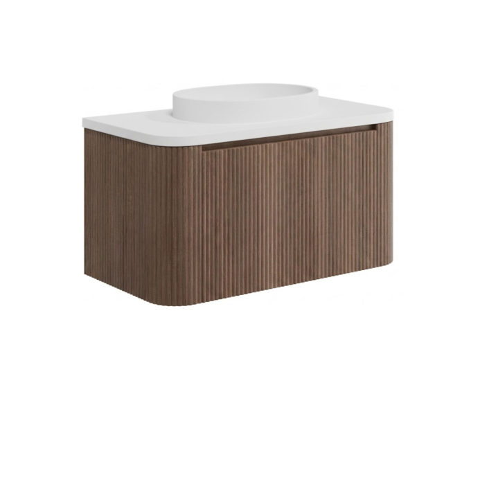 Scudo Linea Curve Vanity Unit, Walnut — 890 x 475 x 450mm