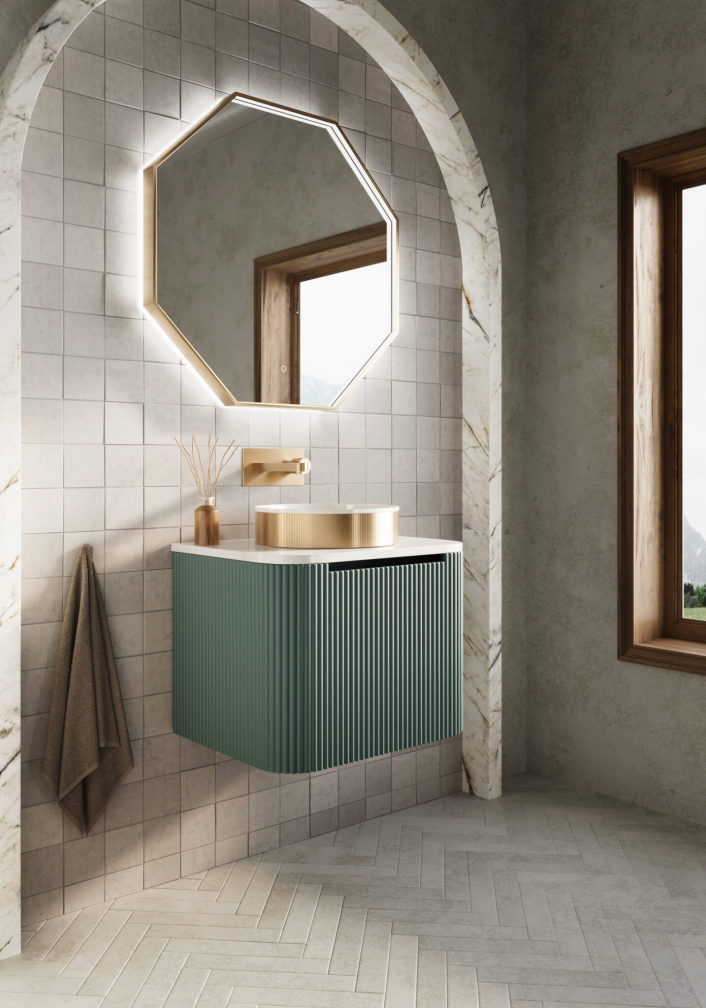 Scudo Linea Curve Countertop, Matt White — 600mm