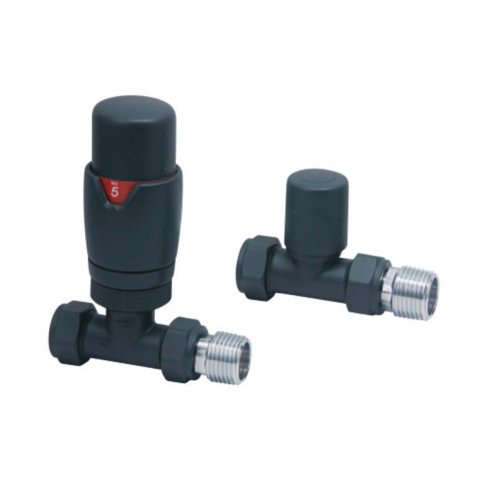 Scudo Designer Twin Pack Thermostatic Radiator Valve, Straight, Anthracite