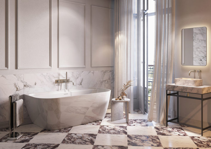 Scudo Bay Back to Wall Bath, Gloss White — 1700 x 800mm
