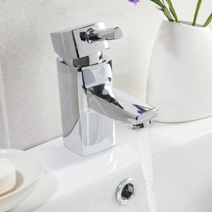 Scudo Forme Deck Mounted Mini Mono Basin Mixer, Chrome, with Push Waste
