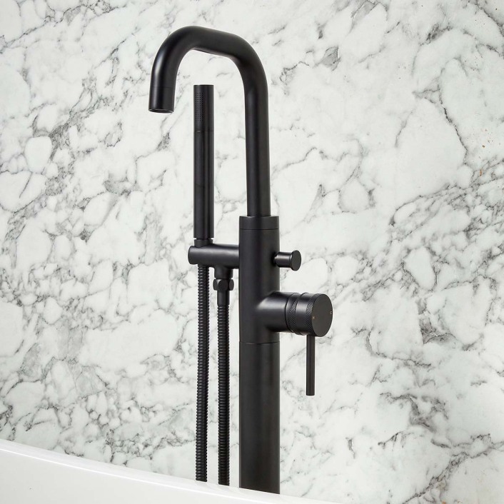 Scudo Core Freestanding Bath Shower Mixer, Black
