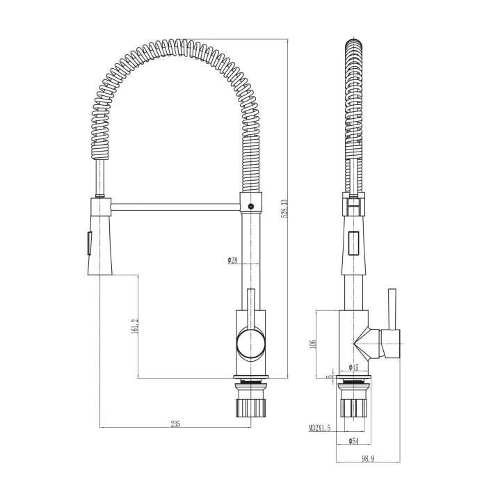 Scudo Tirare Single Lever Kitchen Mixer Tap with Pull Out Spray, Brushed Nickel