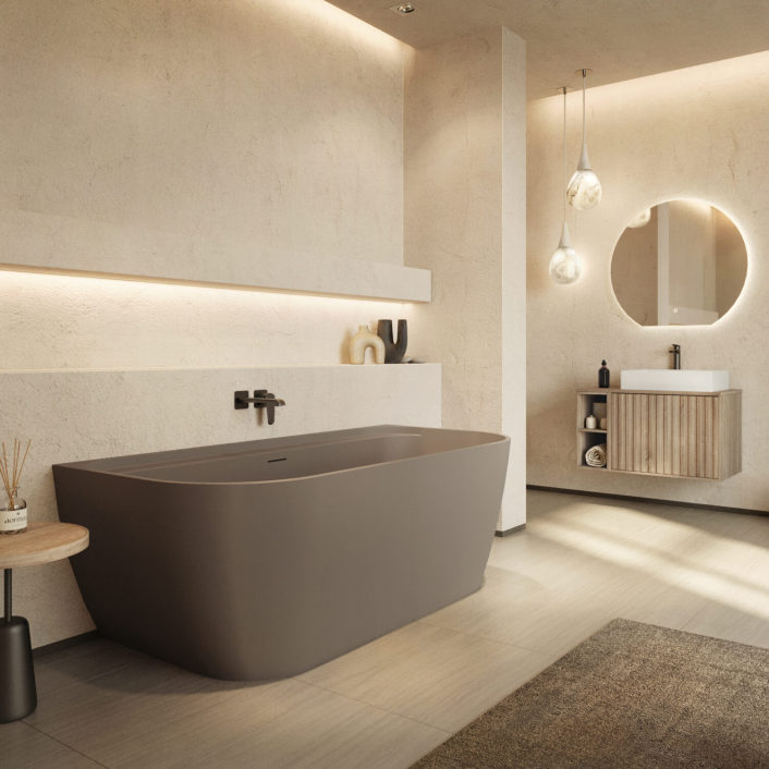 Scudo Bay Back to Wall Bath, Matt Clay — 1700 x 800mm