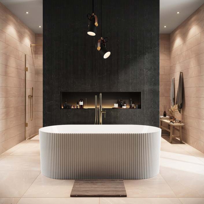Scudo Fluted Freestanding Bath, Acrylic — 1700 x 800 x 600mm