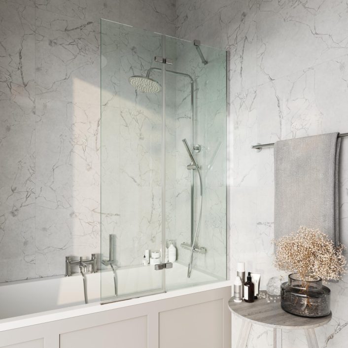 Scudo S6 Square Bath Screen with Fixed Panel, Chrome — 900mm