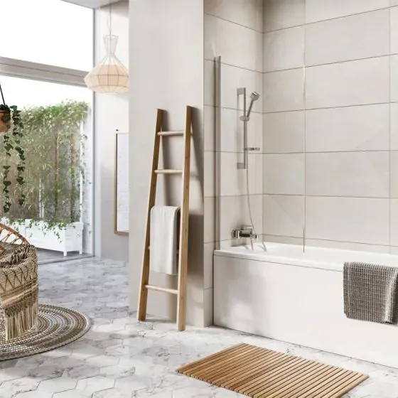 Scudo Thalia Single Panel Bath Screen, 8mm, Chrome