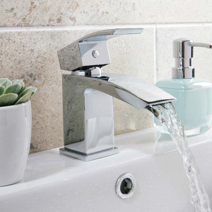 Scudo Descent Mini Mono Basin Mixer, Chrome, with Push Waste