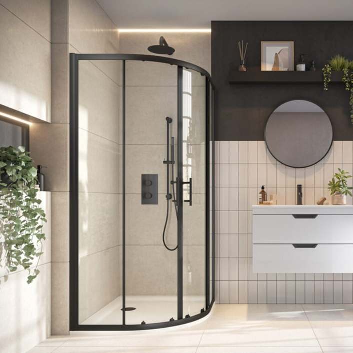 Scudo S6 Double Door Quadrant Shower Enclosure, 6mm, Black — 800mm