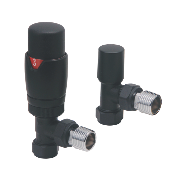 Scudo Designer Twin Pack Thermostatic Radiator Valve, Angled, Anthracite