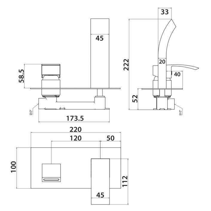 Scudo Descent Wall Mounted Basin Mixer, Chrome