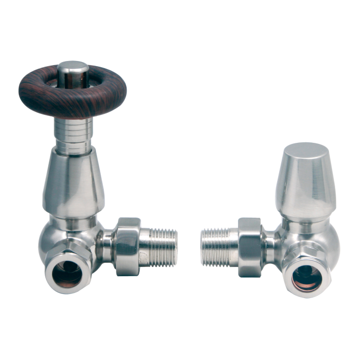 Scudo Radiator Valve, Corner, Satin Nickel — Pair