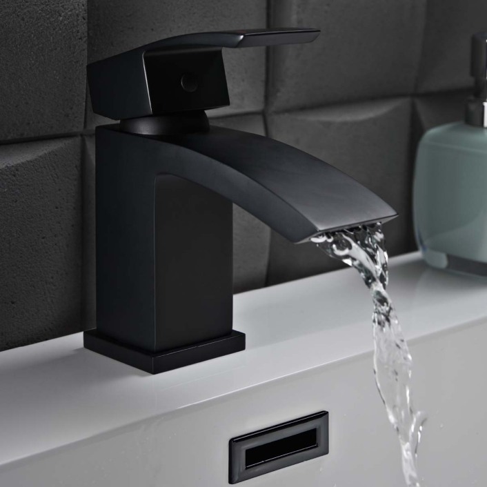 Descent Mini Mono Basin Mixer with Push Waste Black