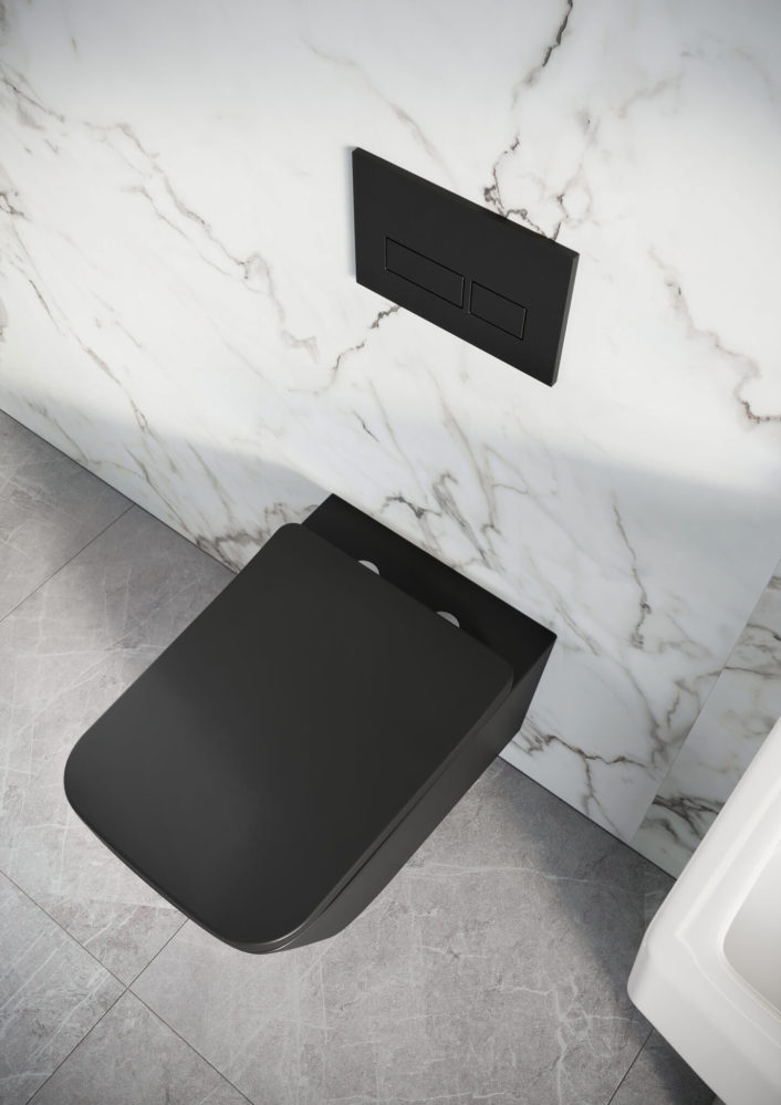 Riviera Square Wall Hung Pan Including Soft Close Seat - Black