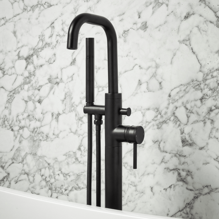 Scudo Core Freestanding Bath Shower Mixer, Black