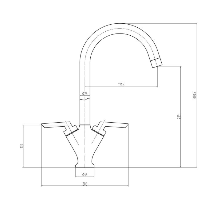 Scudo Olicana Twin Lever Kitchen Mixer Tap, Swivel Spout, Chrome