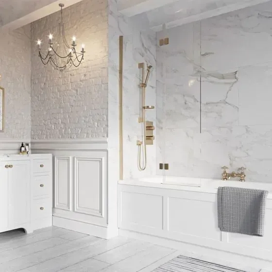 Scudo Thalia Inward Opening Bath Screen, Brushed Brass — 900 x 1500mm