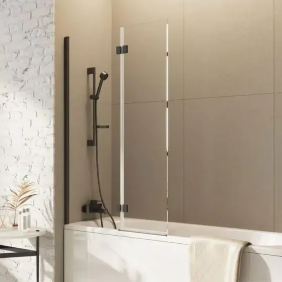 Scudo Thalia Inward Opening Bath Screen, Gunmetal — 900 x 1500mm