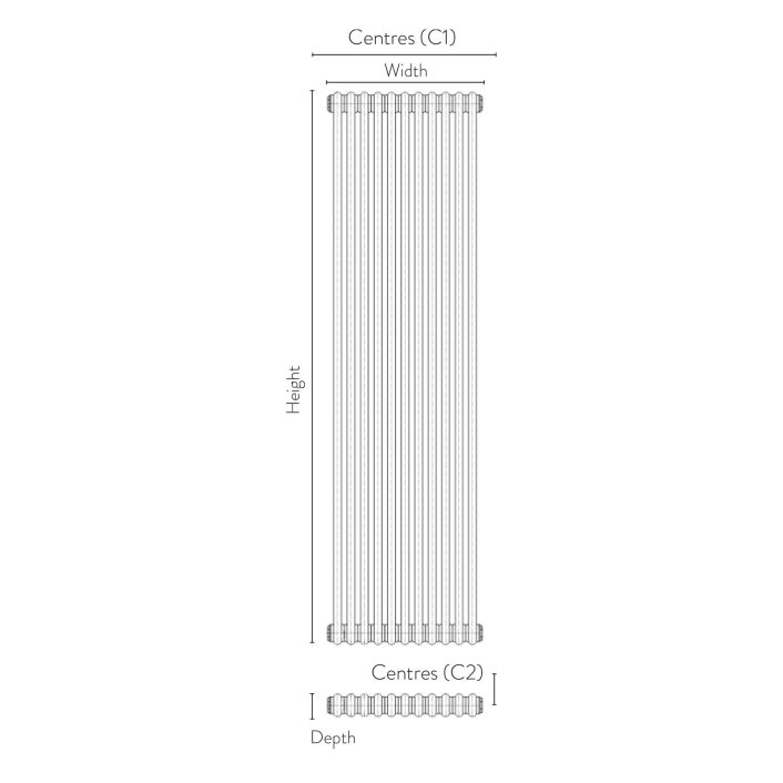 Scudo Foundry Column Radiator, 2 Column, 7 Sections, 1500 x 335mm — White