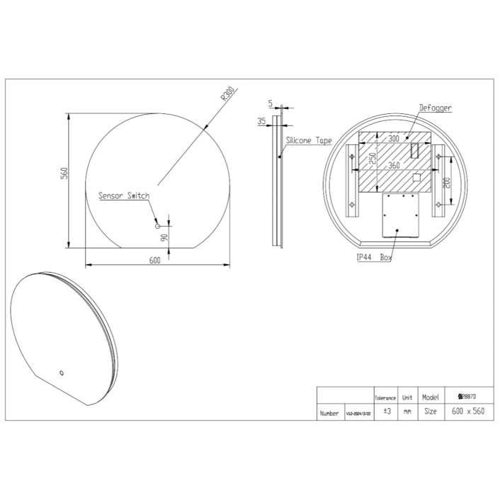 Scudo Alba LED Mirror, 600 x 560mm