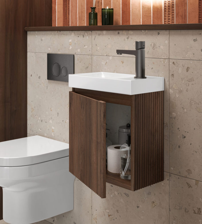 Scudo Linea Cloakroom Vanity Unit, Walnut — 394 x 217 x 400mm