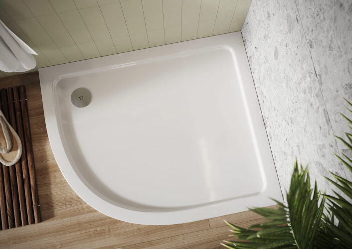 Scudo Eco-Stone Offset Quadrant Shower Tray, Left Hand, 30mm, White — 900 x 760mm