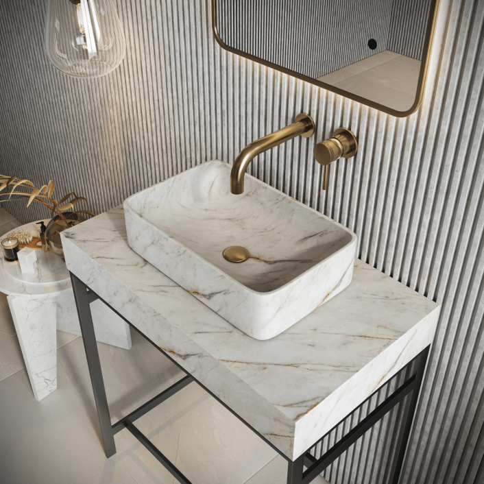 Scudo Élan Aurelia Wall Basin – A. White Marble 300x250x100mm