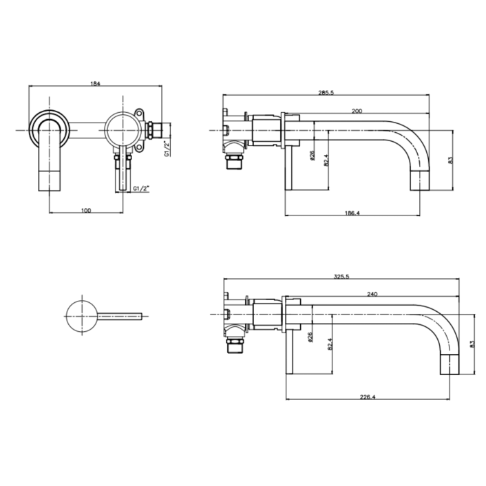 Scudo Core Wall Mounted Basin Tap & Filler, Brushed Bronze