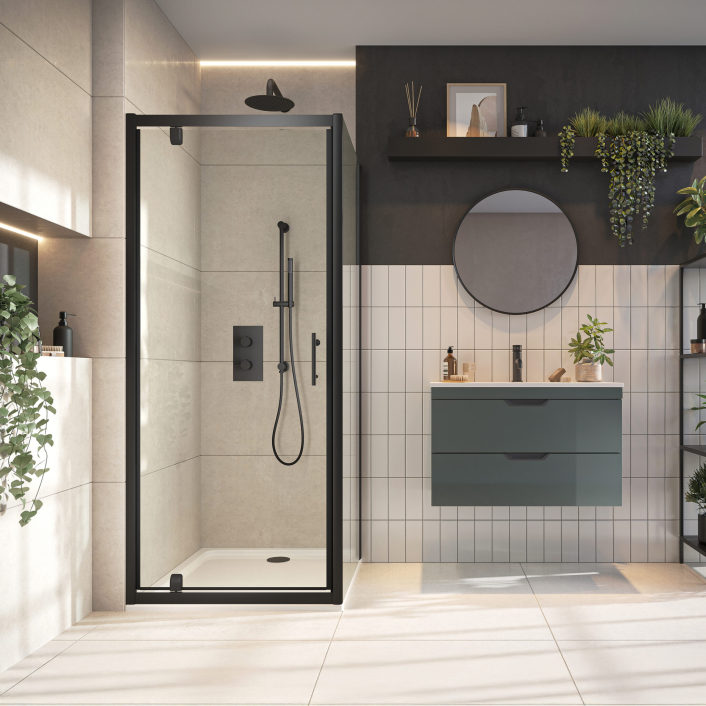 Scudo S6 Shower Side Panel, 6mm, Black — 800mm