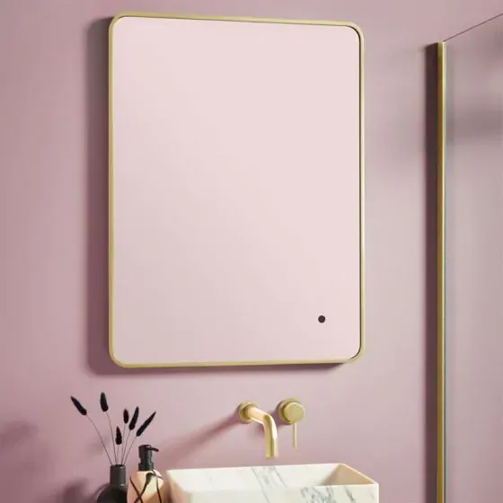 Scudo Soft Square LED Mirror, 600 x 800mm — Brushed Brass Frame