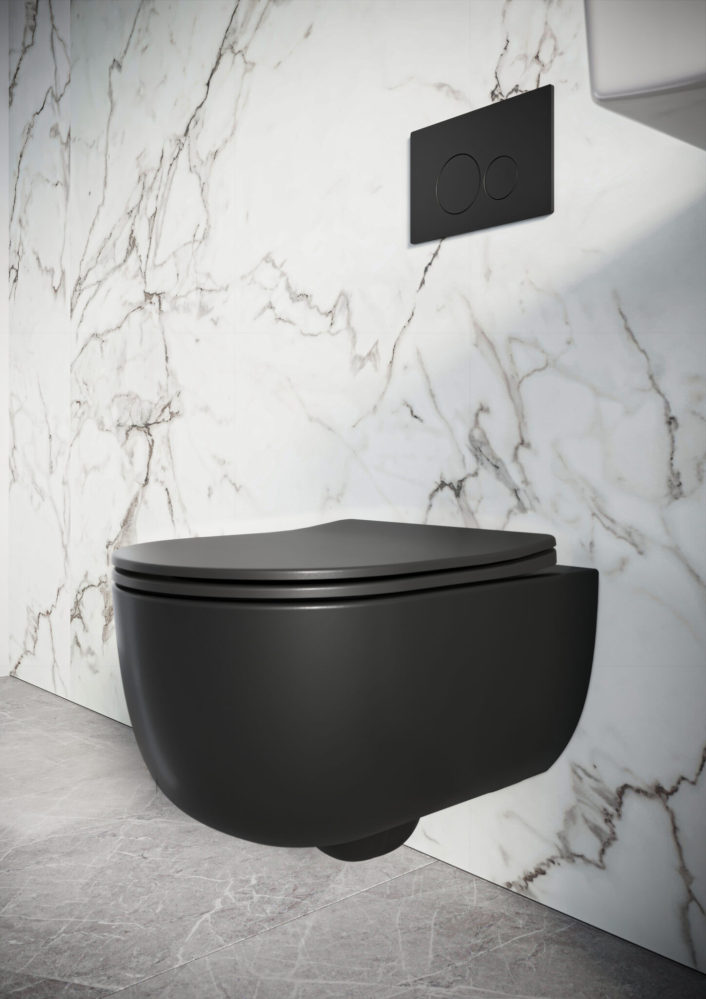 Riviera Round Wall Hung Pan Including Soft Close Seat - Black