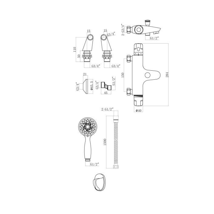 Scudo Wren Thermostatic Bath Shower Mixer, Chrome, Wall & Deck Mounted