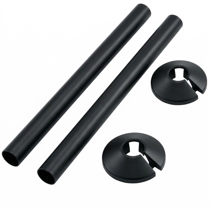 Scudo Radiator Snap-On Pipe Cover, 200 x 16mm, Aluminium, Black — Pair