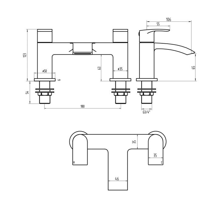 Scudo Belini Deck Mounted Bath Filler, Matt Black