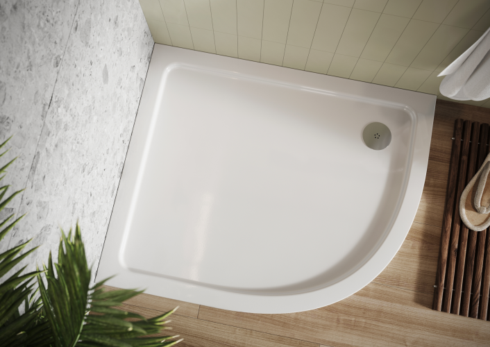 Scudo Eco-Stone Offset Quadrant Shower Tray, Right Hand, 30mm, White — 1000 x 800mm