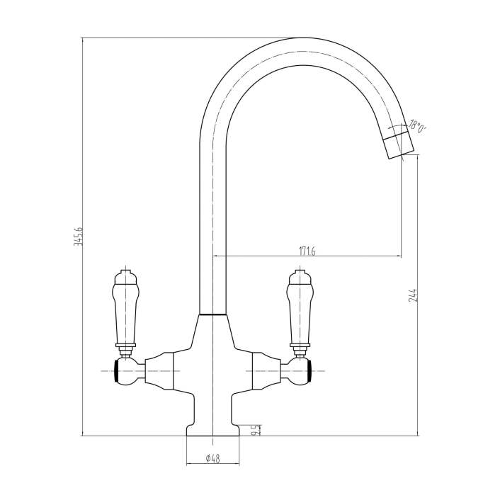 Scudo Harrogate Twin Lever Kitchen Mixer Tap, Swivel Spout, Brushed Nickel