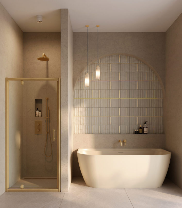 Scudo Bay Back to Wall Bath, Matt Stone — 1700 x 800mm