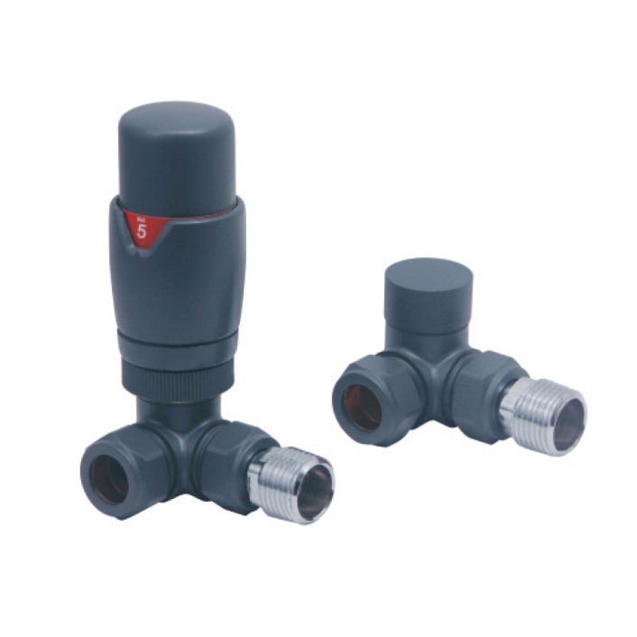 Scudo Designer Twin Pack Thermostatic Radiator Valve, Angled, Anthracite