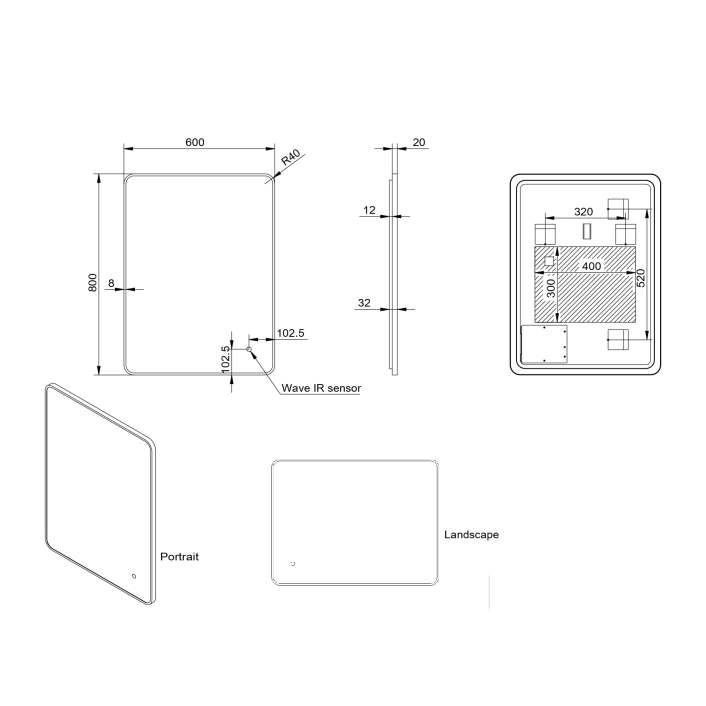 Scudo Soft Square LED Mirror, 600 x 800mm — Brushed Brass Frame