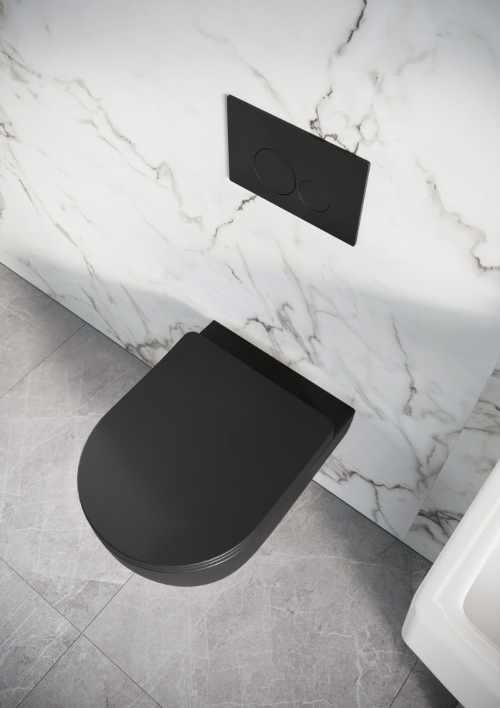 Riviera Round Wall Hung Pan Including Soft Close Seat - Black